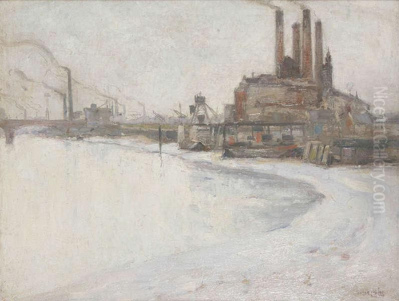 Fabrieken Aan Het Water Oil Painting by Julien Celos