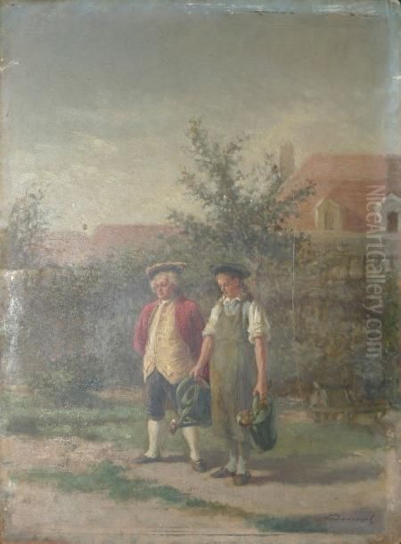 Conversation Au Jardin Oil Painting by Leon Danseart