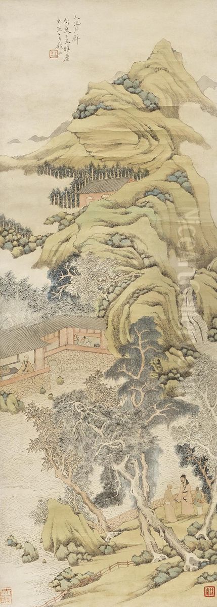 Rocky Cliffs Oil Painting by Qian Du