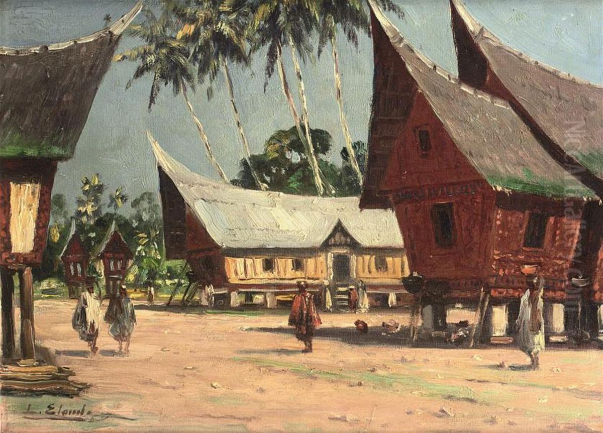 Batak Houses, Sumatra Oil Painting by Leo Eland