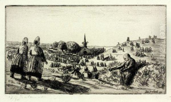 Procession De Sainte-anne-la-palud Oil Painting by Jean Frelaut