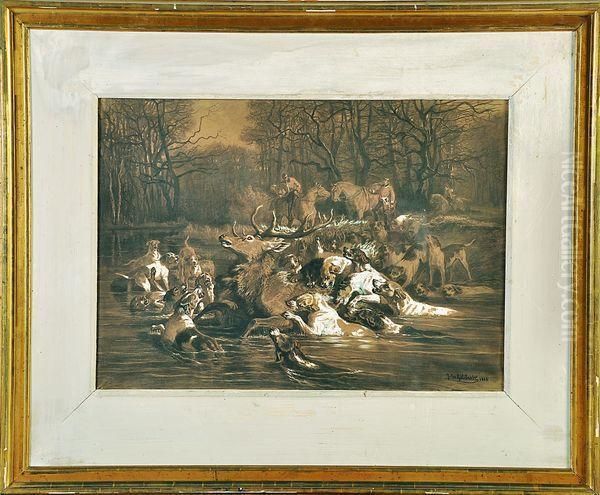 chasse A Courre Au Cerf Oil Painting by Jules Bertrand Gelibert