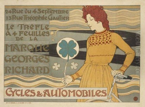 Le Trefle A 4 Feuilles De La Marque Georges Richard Cycles EtAutomobiles. Oil Painting by Franz Grassel