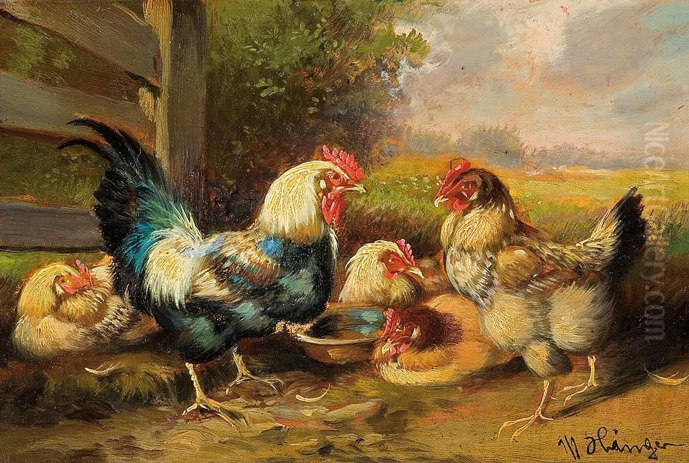 Rooster And Hens Oil Painting by Max I Hanger