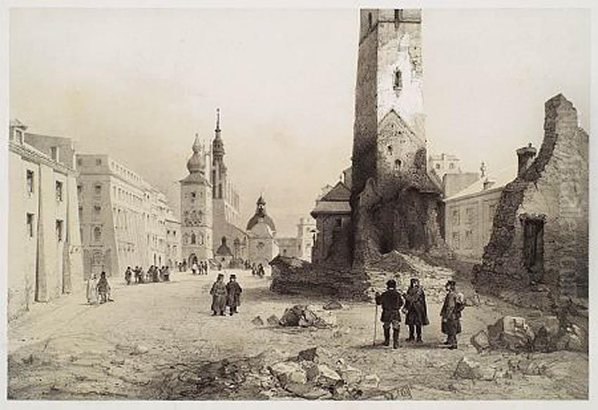 Plac Dominikanski W Krakowie Oil Painting by Lauvergne, Barthelemy