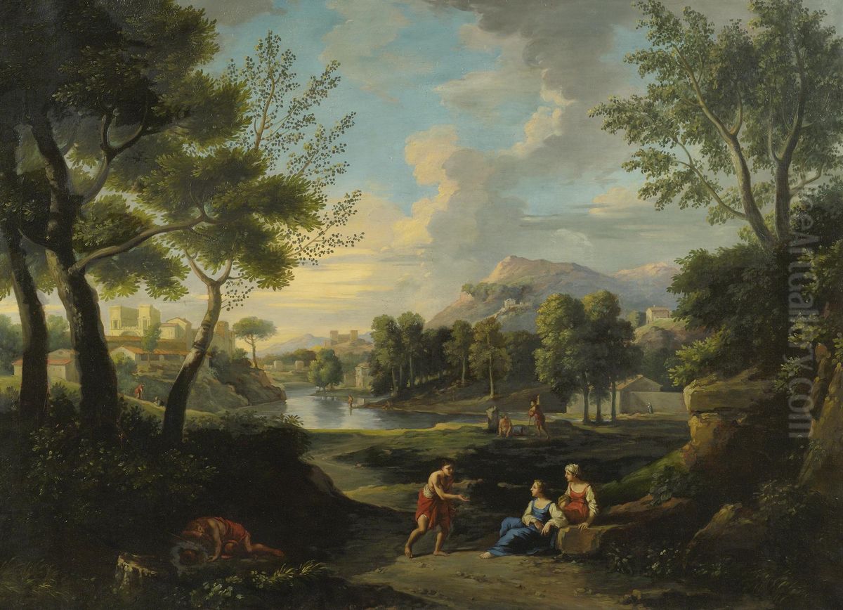 Figures Resting In A Landscape Oil Painting by Claude Lorrain (Claude Gellee)