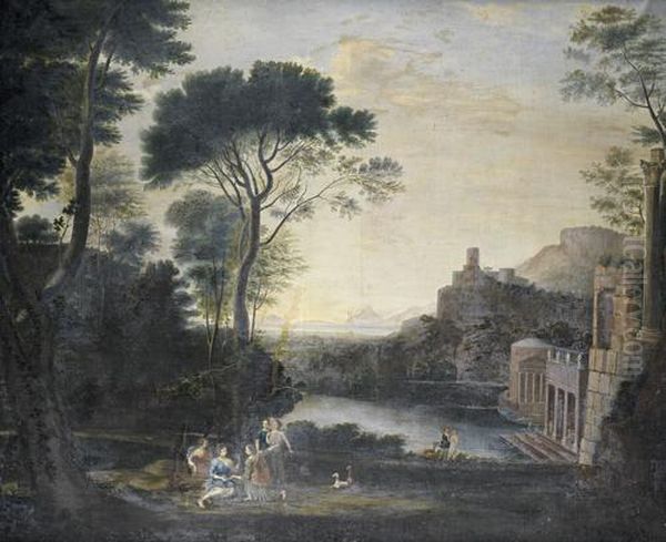 Egeria Mourning Over Numa In A Classical Landscape Oil Painting by Claude Lorrain (Claude Gellee)