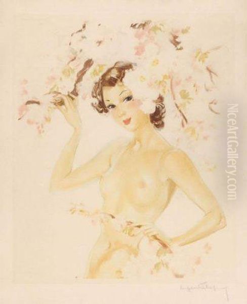 Jeune Fille A La Branche De Pommier Oil Painting by Eugene Lelievre