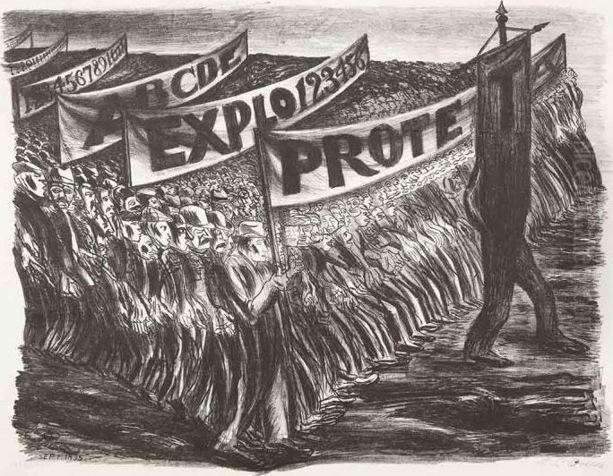 Manifestacion Oil Painting by Jose Clemente Orozco