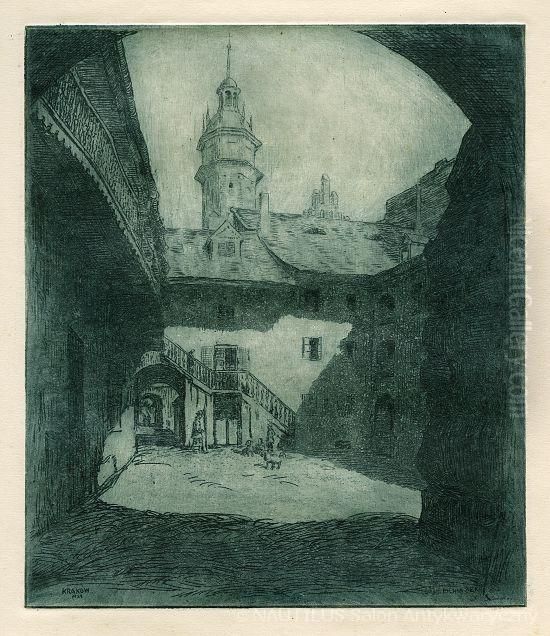 Krakow. Podworko Na Kazimierzu Oil Painting by Jozef Pieniazek