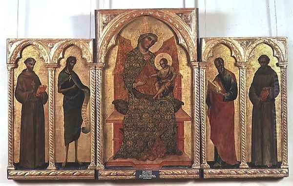 Virgin and Child with St. Francis, John the Baptist, St. John the Evangelist, St. Anthony of Padua, 1354 Oil Painting by Paolo Veneziano