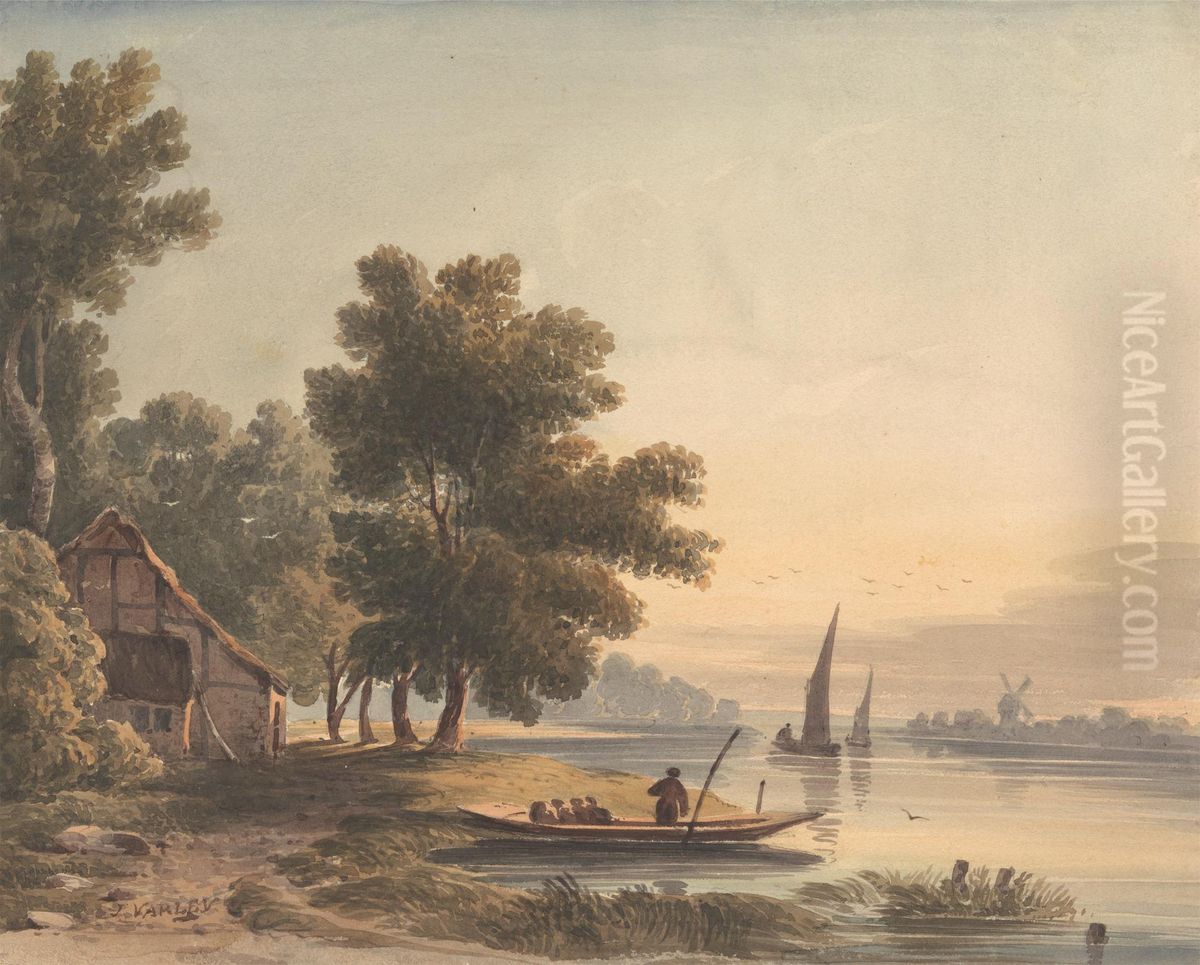 River Landscape Oil Painting by John Varley