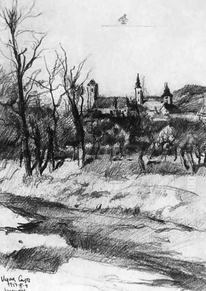 Churches at Szentendre 1924 Oil Painting by Lajos Vajda