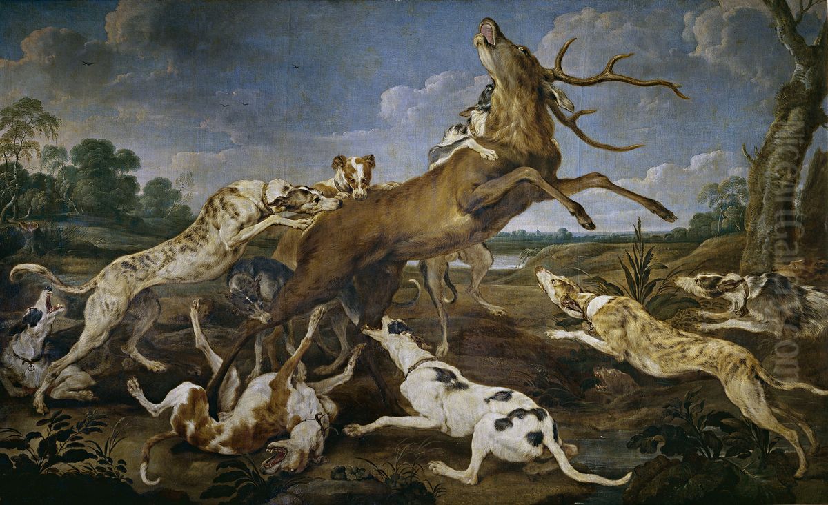 Stag Hunt Oil Painting by Paul de Vos