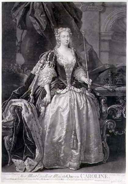 Portrait of Queen Caroline, 1736, engraved by John Faber (1684-1656) 1739 Oil Painting by John Vanderbank