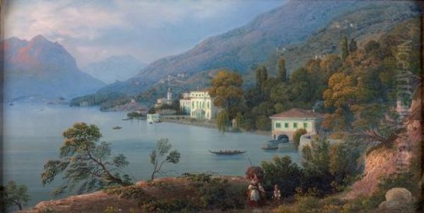 Loveno. Villa Mylius Oil Painting by Carlo Bossoli