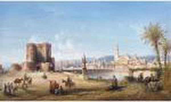 Puente Romano, Cordoba (roman Bridge In Cordoba) Oil Painting by Carlo Bossoli