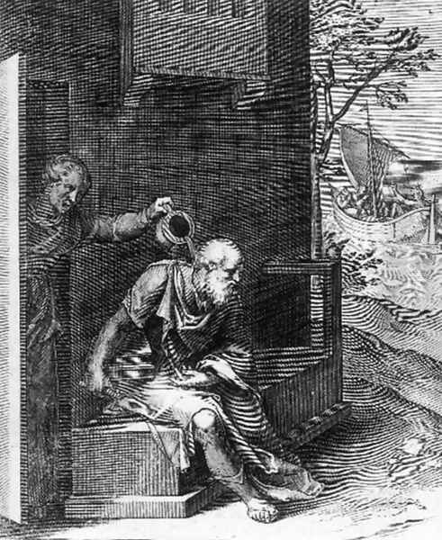 Xantippe Dousing Socrates 1607 Oil Painting by Otto van Veen