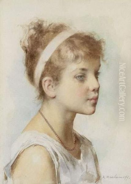 Portrait Of A Girl Oil Painting by Alexei Alexeivich Harlamoff