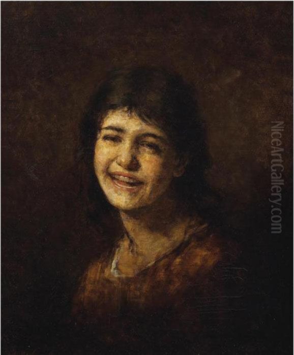 Girl Laughing Oil Painting by Alexei Alexeivich Harlamoff