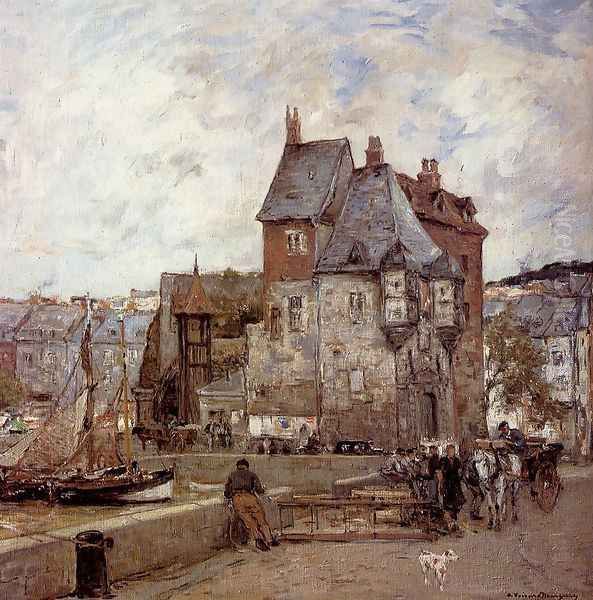 A French Harbour Town Oil Painting by Adrien Gabriel Voisard-Margerie