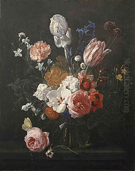 A Bouquet of Flowers in a Crystal Vase 1662 Oil Painting by Nicolaes van Veerendael