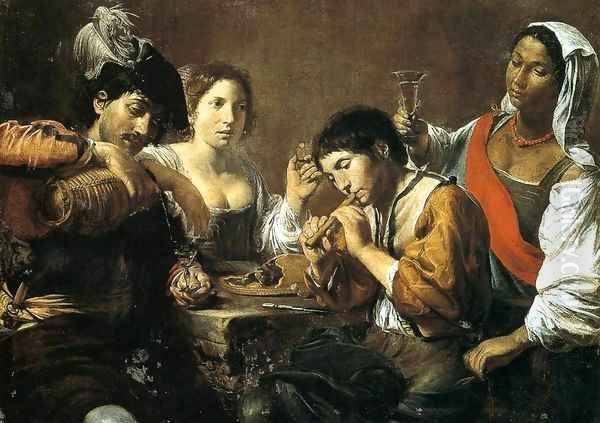 Musician and Drinkers Oil Painting by Jean de Boulogne Valentin