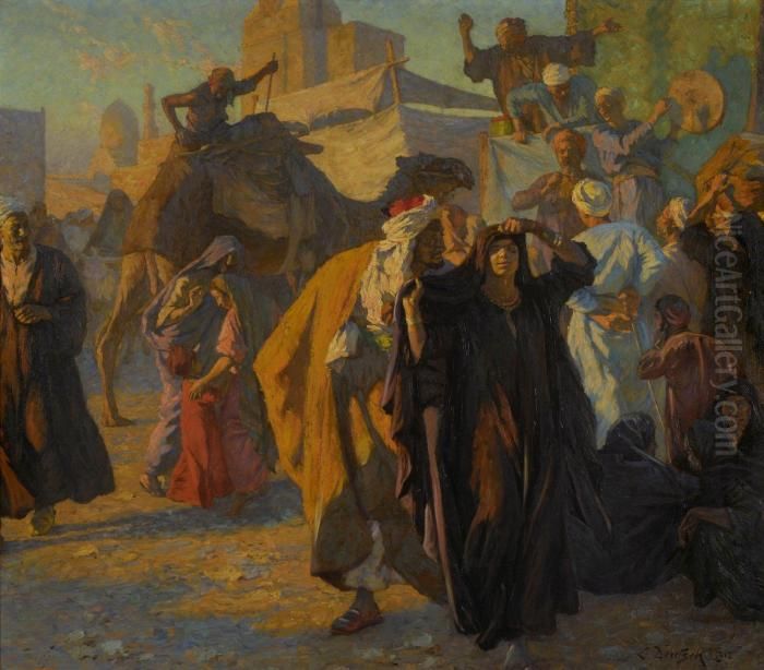 Agyptische Strasenszene. Oil Painting by Ludwig Deutsch