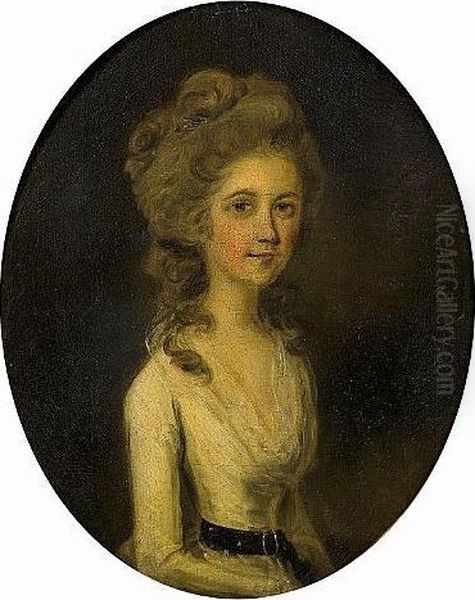Portrait Of A Blond Lady, 
Half-length, In A White Dress Seated; And Portrait Of A Brunette Lady , 
Half-length, In A White Dress, Seated Oil Painting by John Downman