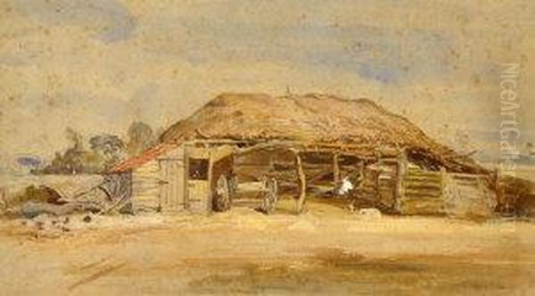 A 
Farmyard With Cattle Oil Painting by Edward Duncan