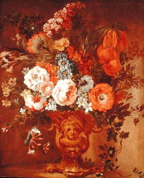 Roses, Poppies, Honeysuckle, Stock and Other Flowers in a Sculpted Vase Oil Painting by Gaspar Peeter The Elder Verbruggen