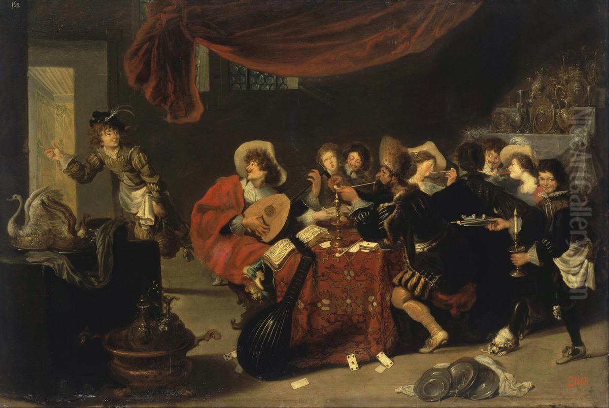 Merry Company Oil Painting by Simon de Vos