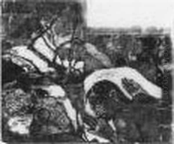 Manao Tupapau And Femme Maorie 
Dans Un Paysage De Branches D'arbres (reverse Side Of Woodblock Manao 
Tupapau) (m./k./j. 30 A And B) Oil Painting by Paul Gauguin