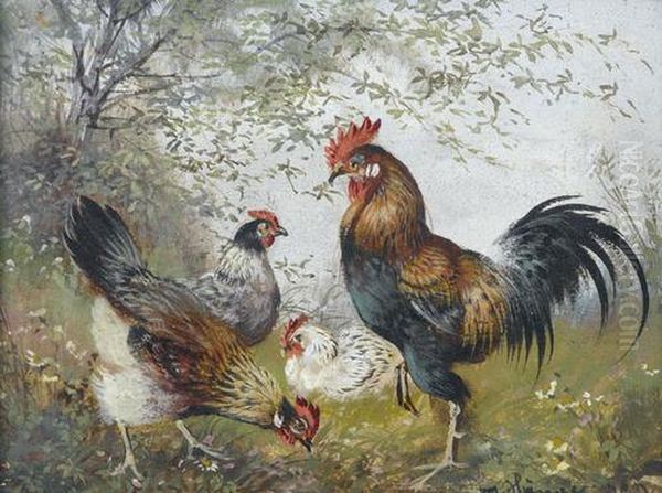 Huhnerhof Oil Painting by Max I Hanger