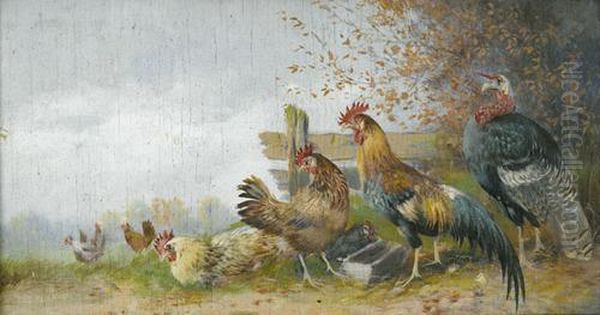 Huhnerhof Mit Truthahn Oil Painting by Max I Hanger
