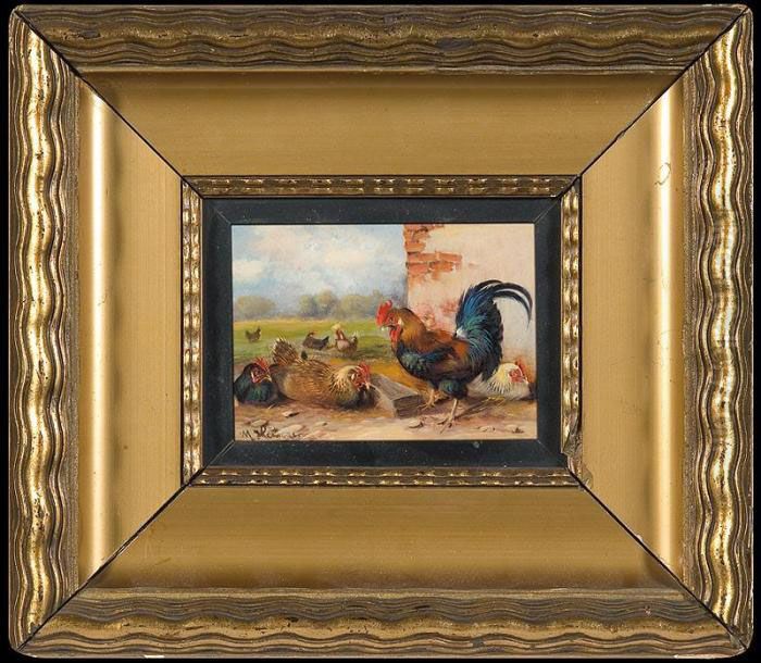 Cock And Hens Oil Painting by Max I Hanger