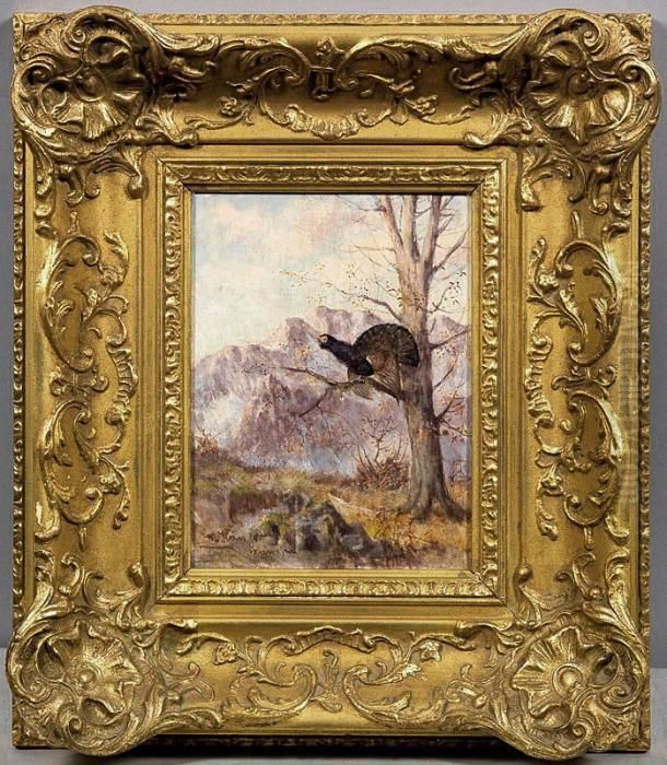 Balzender Auerhahn Inalpenlandschaft Oil Painting by Max I Hanger