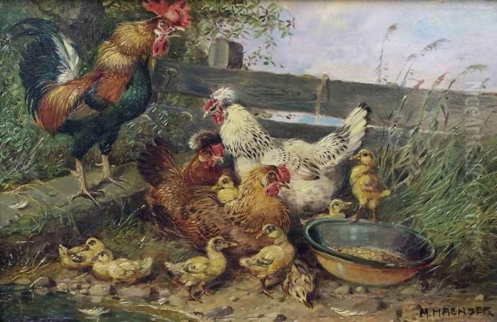 Hahn, Huhner Und Kuken Oil Painting by Max I Hanger