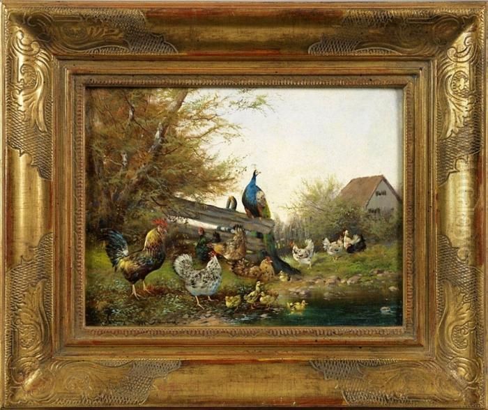 Vogelgruppe Am Dorfteich Oil Painting by Max I Hanger