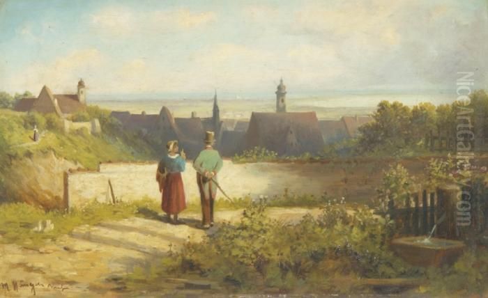 Biedermeierpaar Auf Einer Anhohe Oil Painting by Max I Hanger