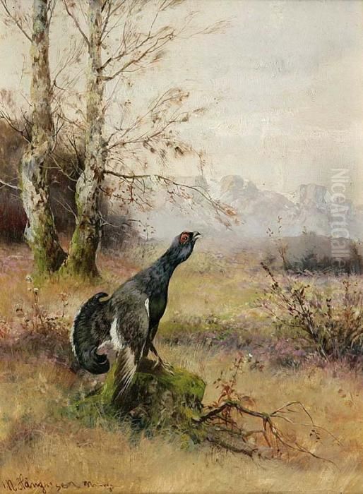 Auerhahn In Waldlandschaft Oil Painting by Max I Hanger