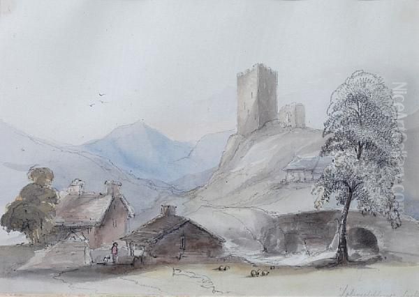Dolwyddelan Castle Oil Painting by James Duffield Harding