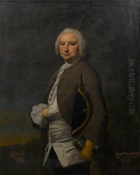 Portrait Of Edmund Pytts, Mp For
 Worcestershire 1741, Three-quarter-length, Standing In A Grey Coat And A
 Tricorn Hat Under His Arm Oil Painting by Joseph Highmore