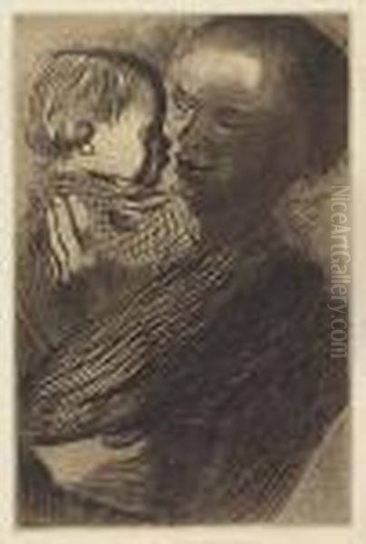 Two Etchings.
Frau Mit Ubereinandergelegten Handen Oil Painting by Kathe Kollwitz