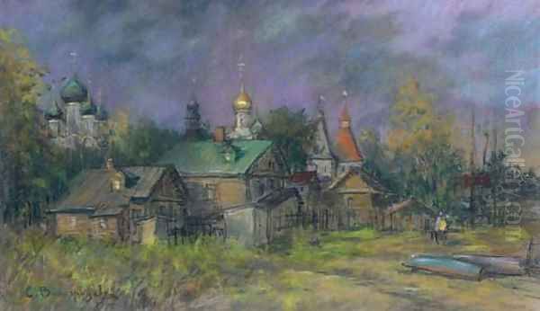 Village Oil Painting by Sergey Arsenievich Vinogradov
