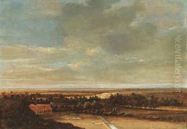 An extensive dune landscape with a farmhouse and a bleaching ground Oil Painting by Jan The Younger Vermeer Van Haarlem