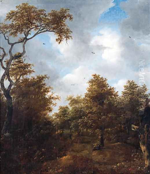 Sportsmen in a wood in the dunes Oil Painting by Jan The Younger Vermeer Van Haarlem