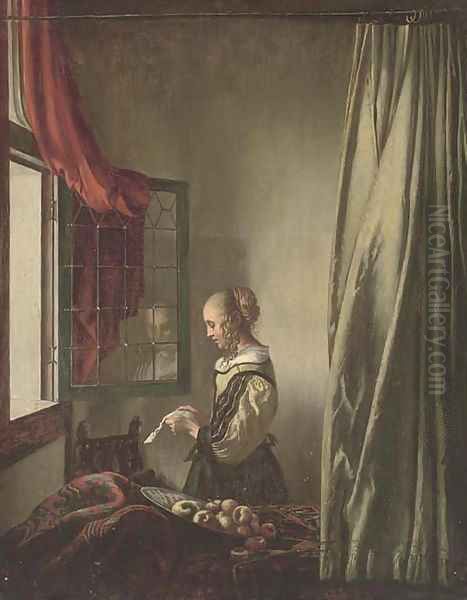 Girl reading a letter at an open window Oil Painting by Jan Vermeer Van Delft