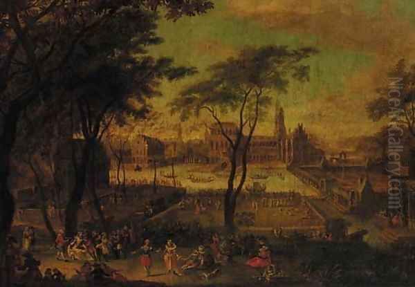 Elegant company merry making in the garden of a Renaissance palace Oil Painting by David Vinckboons I