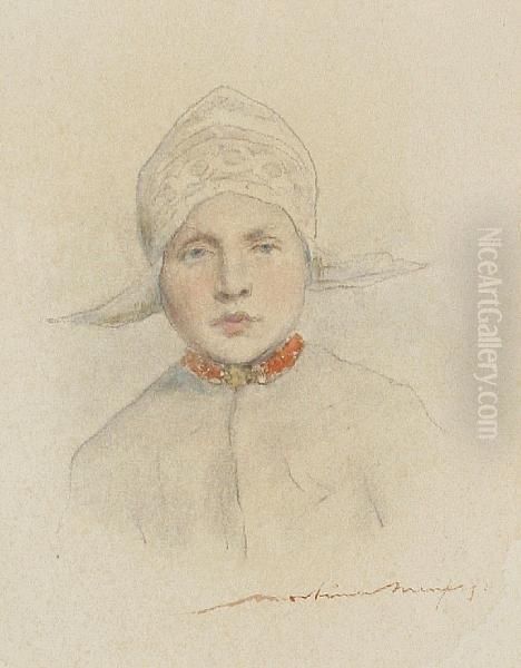 Study Of A Young Dutch Girl Oil Painting by Mortimer Luddington Mempes